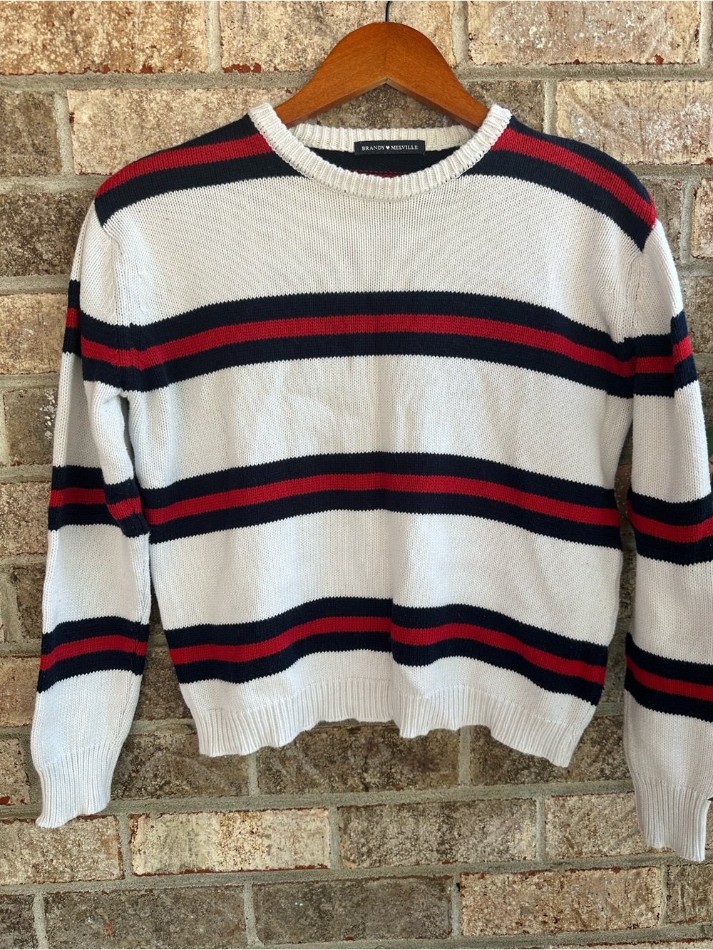 Brandy Melville White, Blue & Red Striped Knit Nautical Cropped Sweater